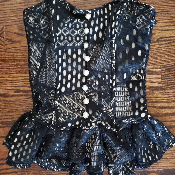 Vintage Corset Top Unique Lace Pattern, Smocked Back - Picture 1 of 3